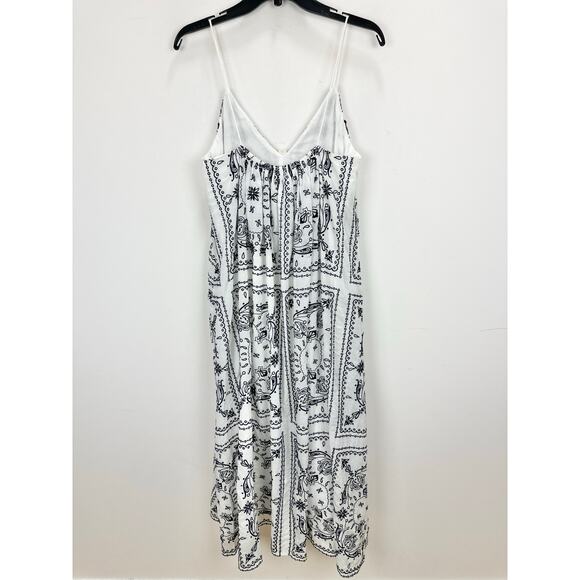 Madewell Embroidered Deep V Neck Midi Dress Bandana Boho White Navy Large NWT - Picture 10 of 16